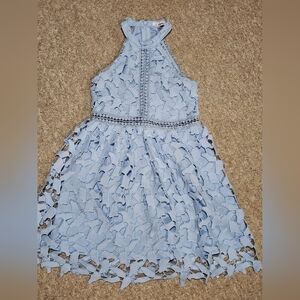 Shein Girls Fit And Flare Guipure Lace Overlay Halter Dress, Size 7y